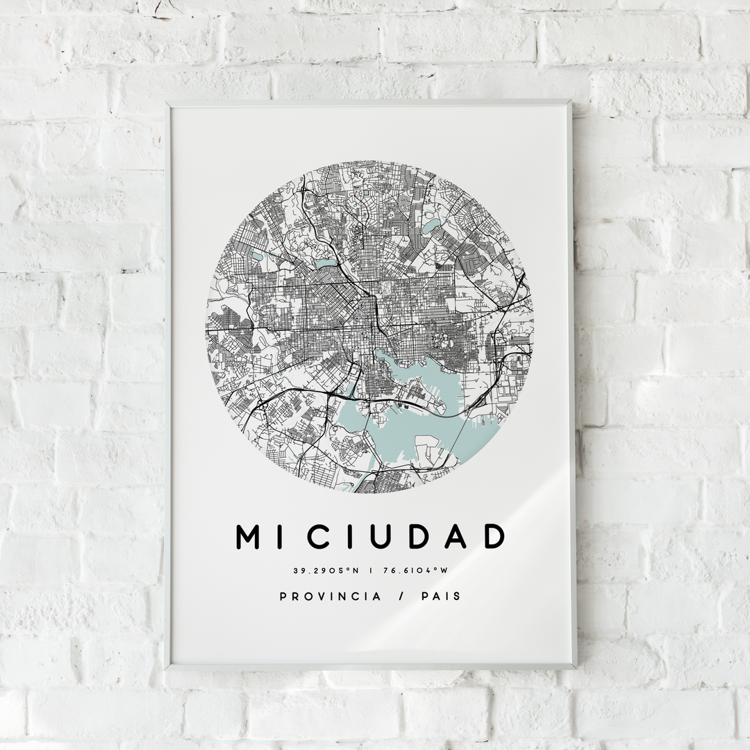 Cuadro de mapa personalizado de ciudad redondo