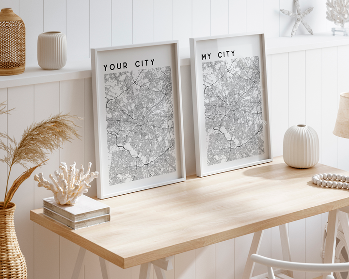 Poster de mapa de ciudad personalizado y enmarcado para decorar