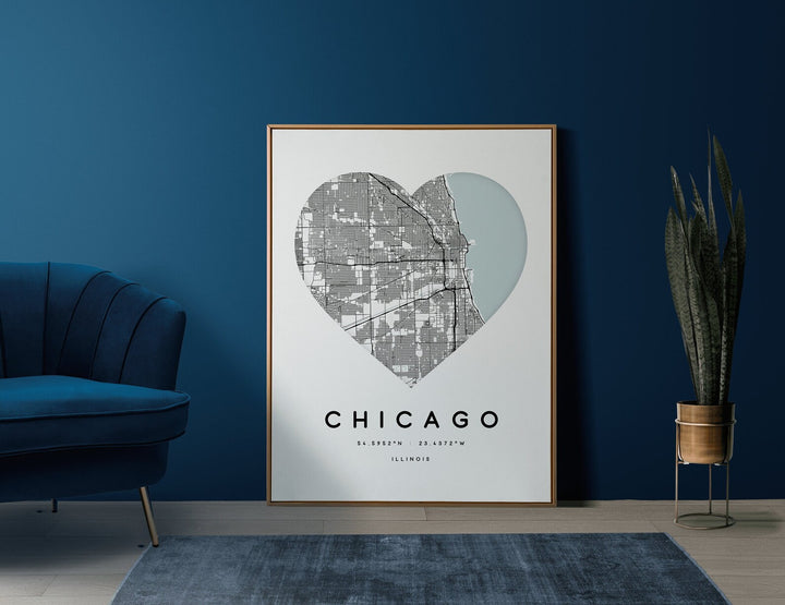 Cuadro de mapa de ciudad personalizado con forma de corazón